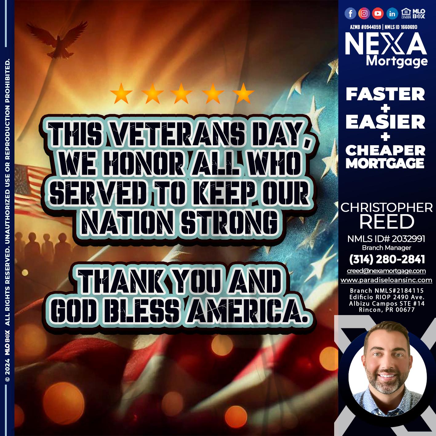 THIS VETERANS DAY - Christopher Reed -Branch Manager