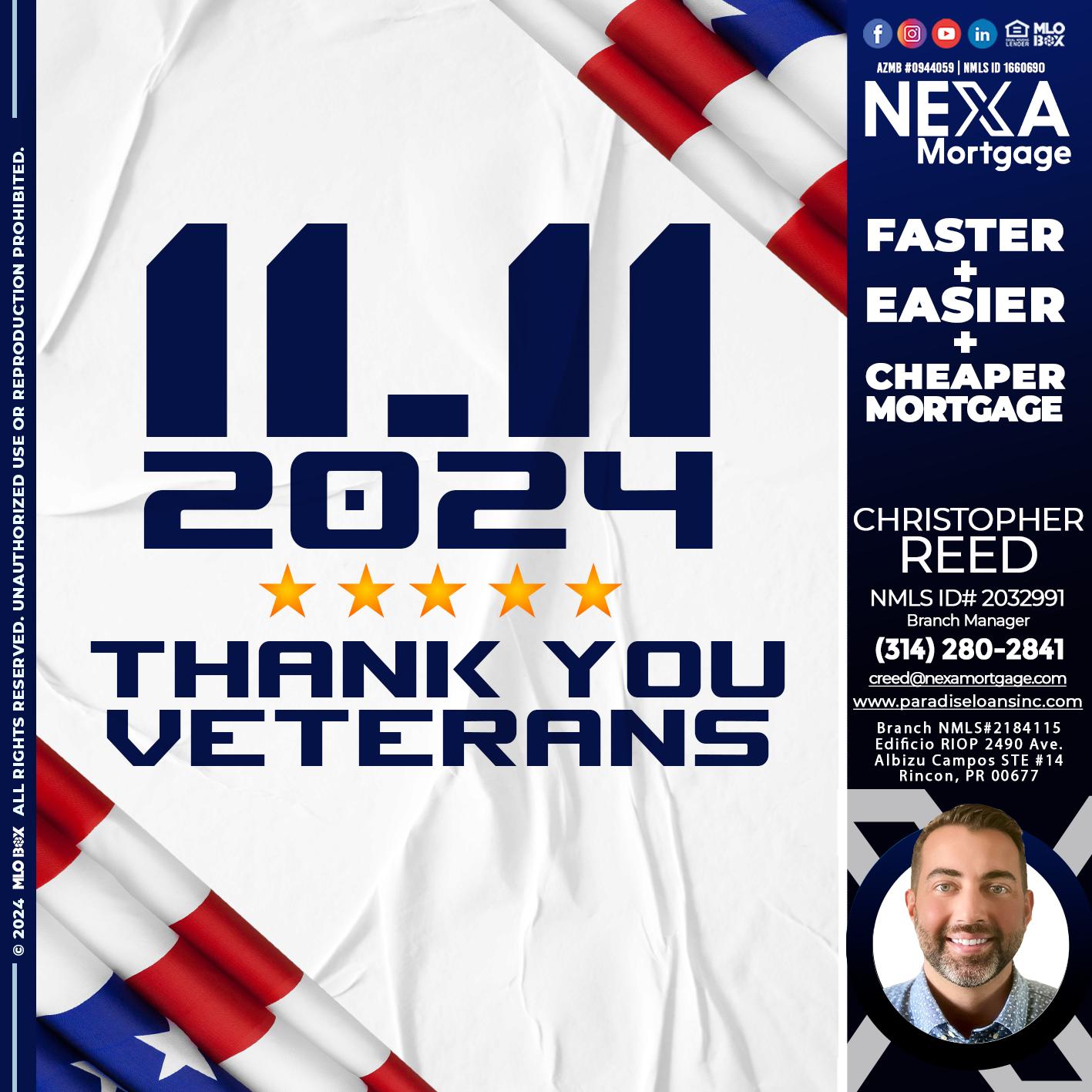THANK YOU VETERANS - Christopher Reed -Branch Manager