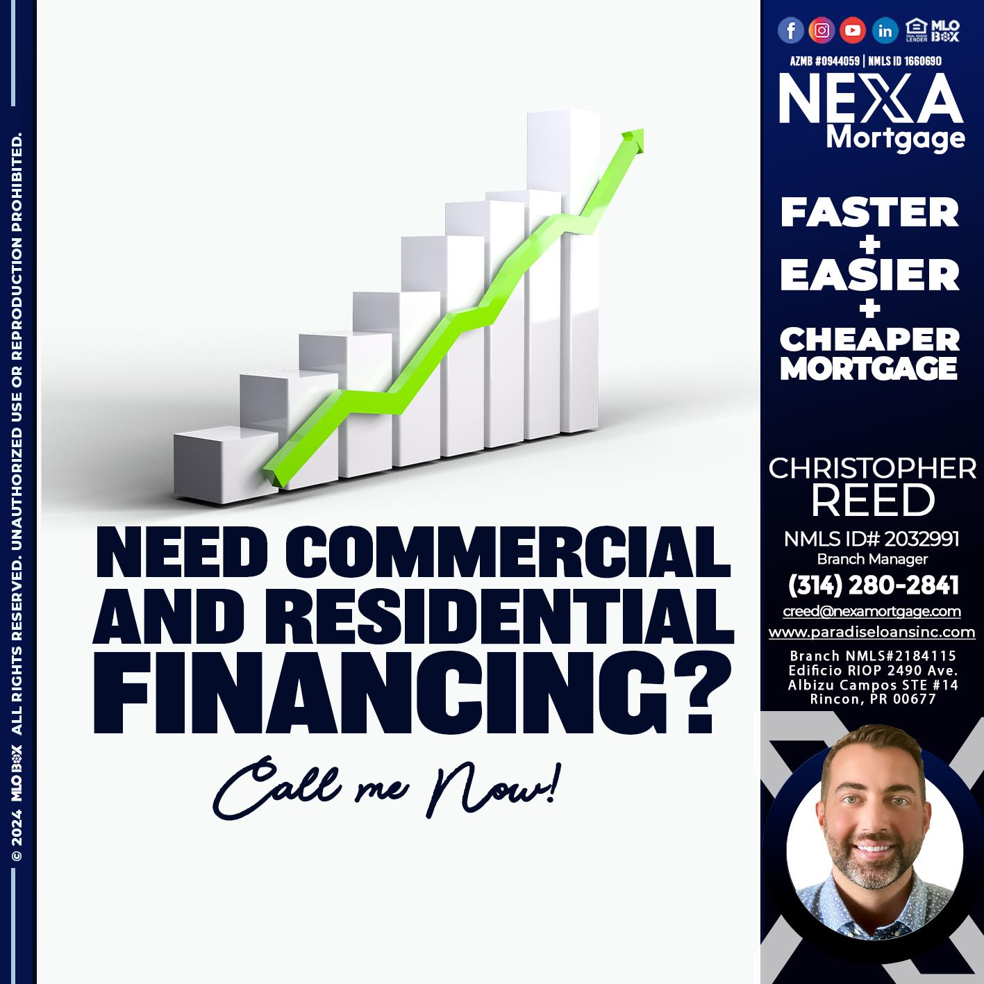NEED COMERCIAL LOAN? - Christopher Reed -Branch Manager