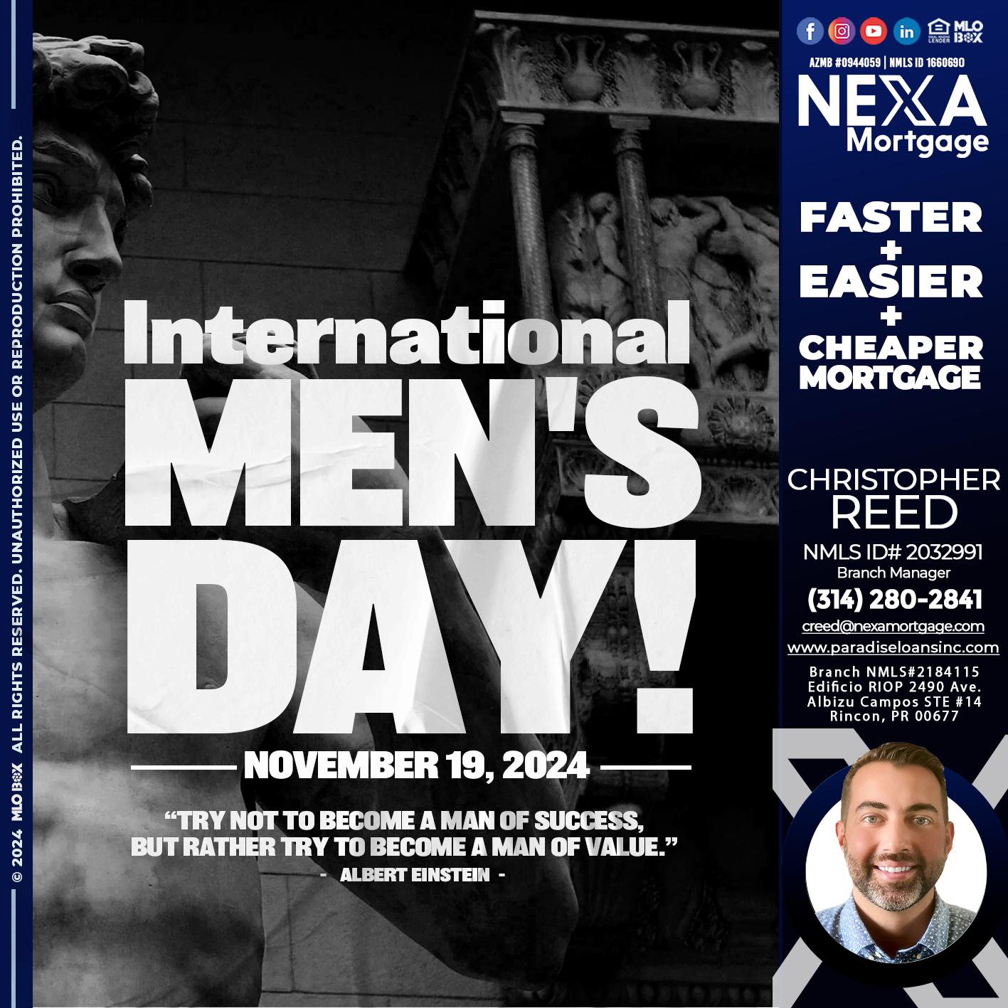 INTERNATIONAL MENS DAY - Christopher Reed -Branch Manager