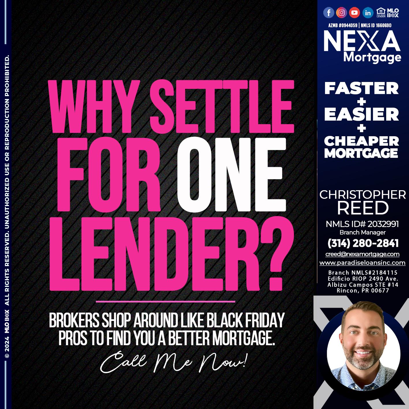 WHY SETTLE - Christopher Reed -Branch Manager