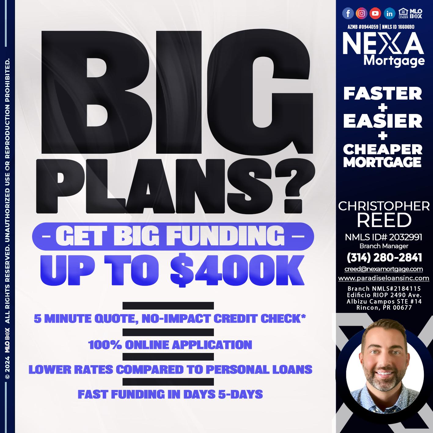 BIG PLANS - Christopher Reed -Branch Manager
