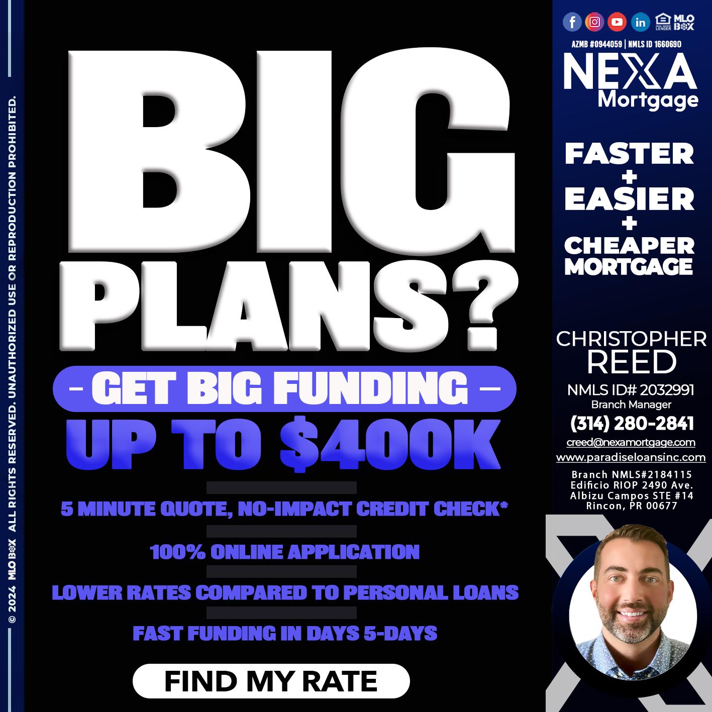 BIG PLANS - Christopher Reed -Branch Manager