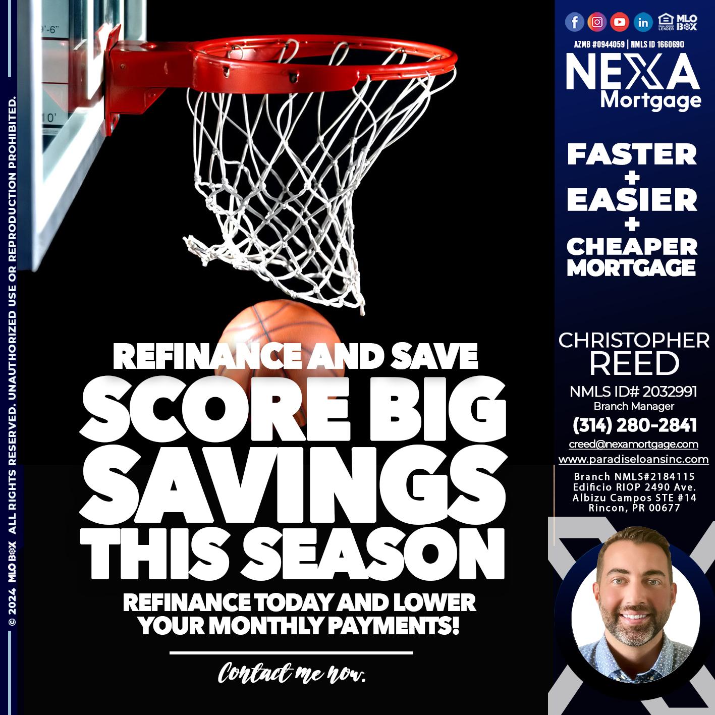 SCORE SAVINGS - Christopher Reed -Branch Manager