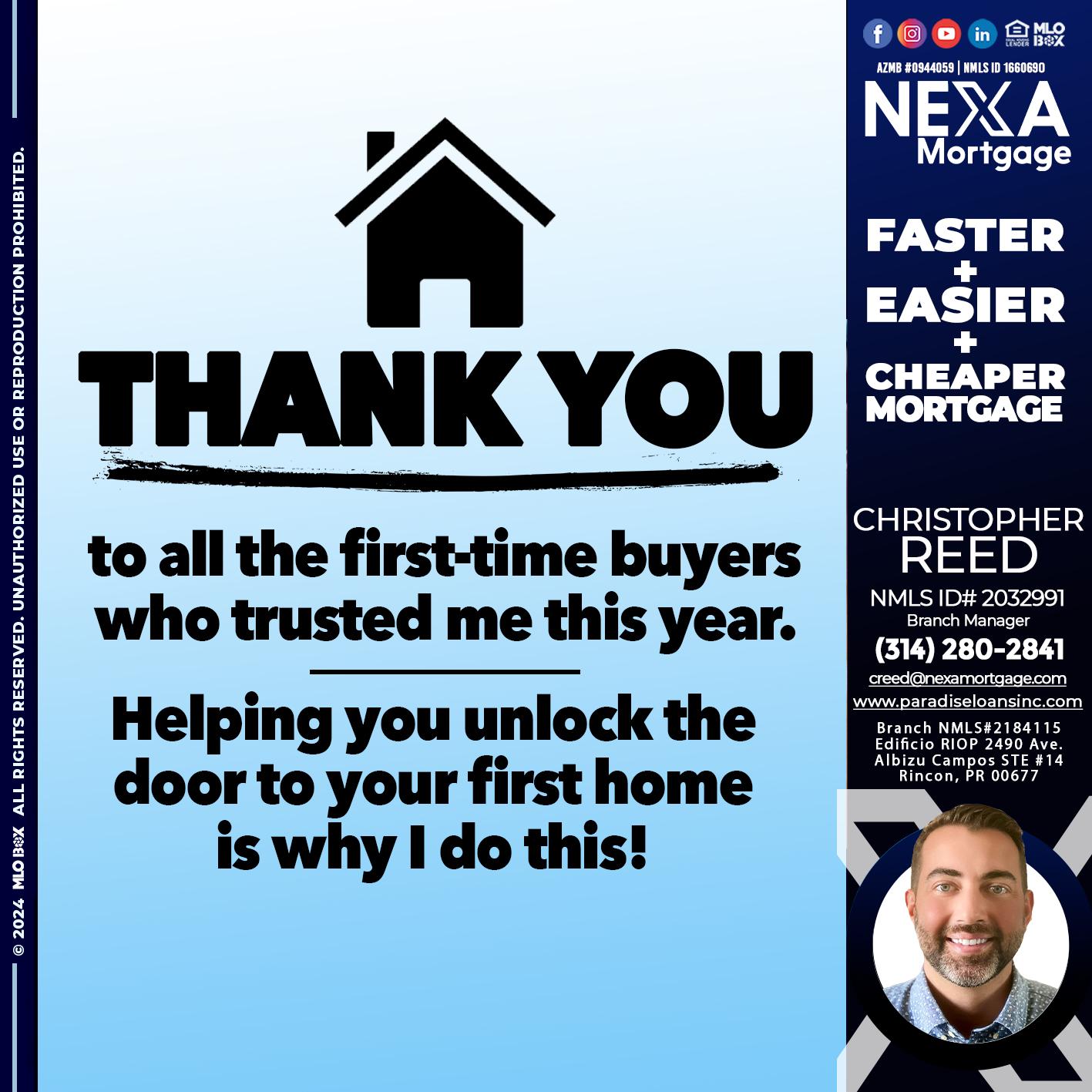 THANK YOU - Christopher Reed -Branch Manager