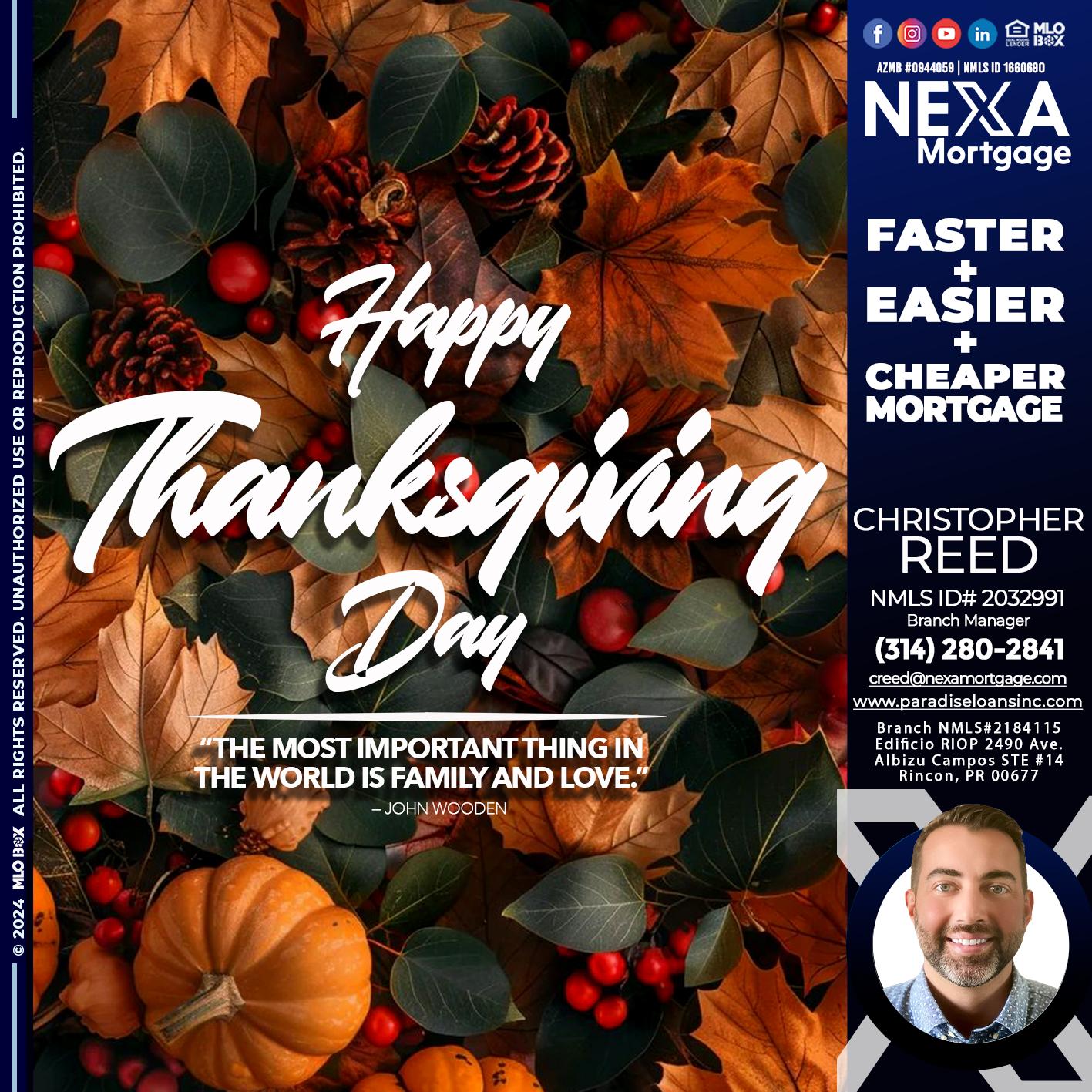 happy thanksgiving - Christopher Reed -Branch Manager