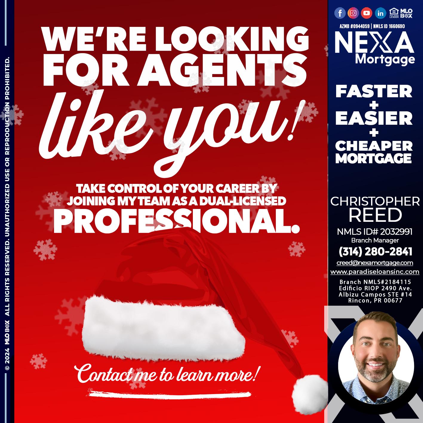 we are looking for - Christopher Reed -Branch Manager