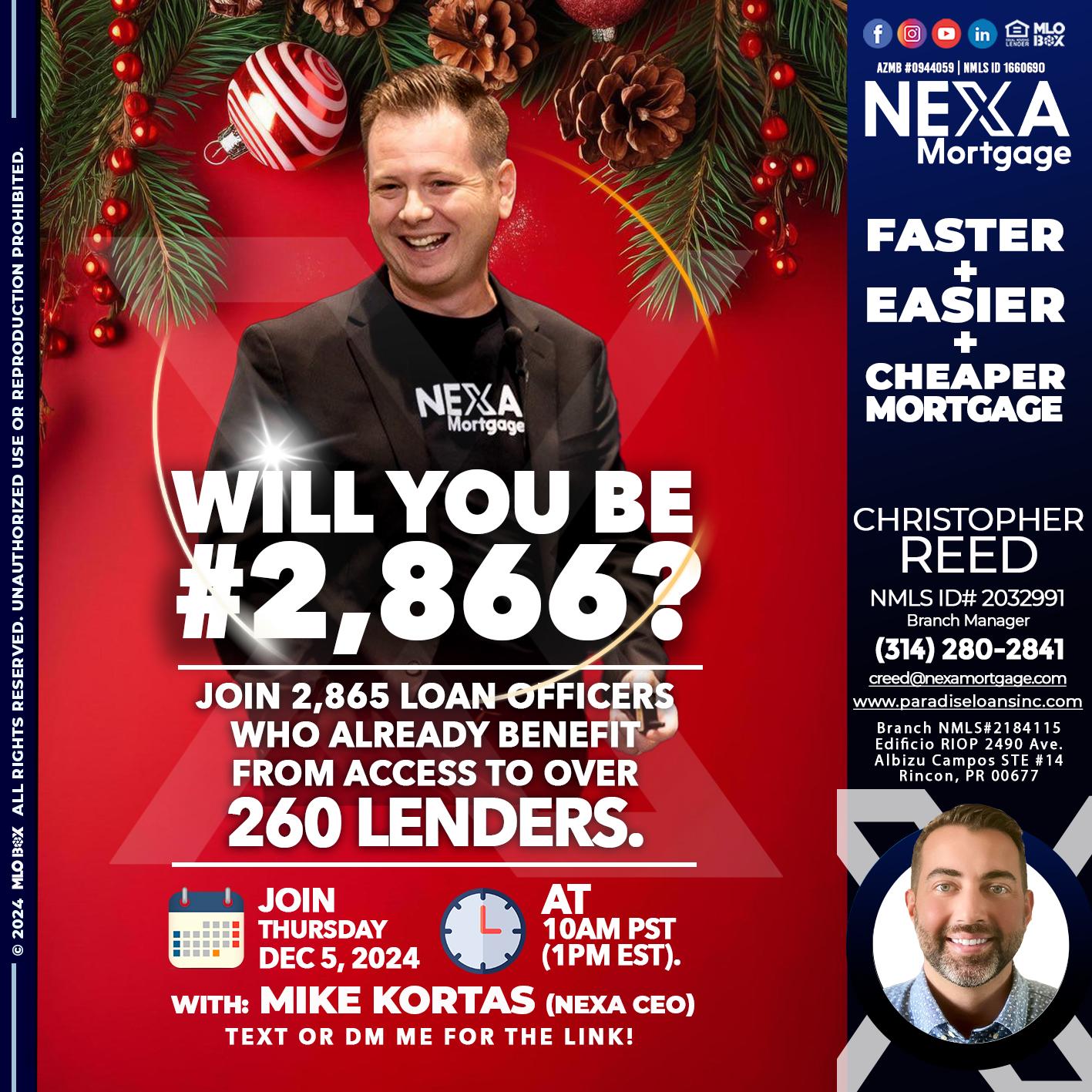 will you be - Christopher Reed -Branch Manager