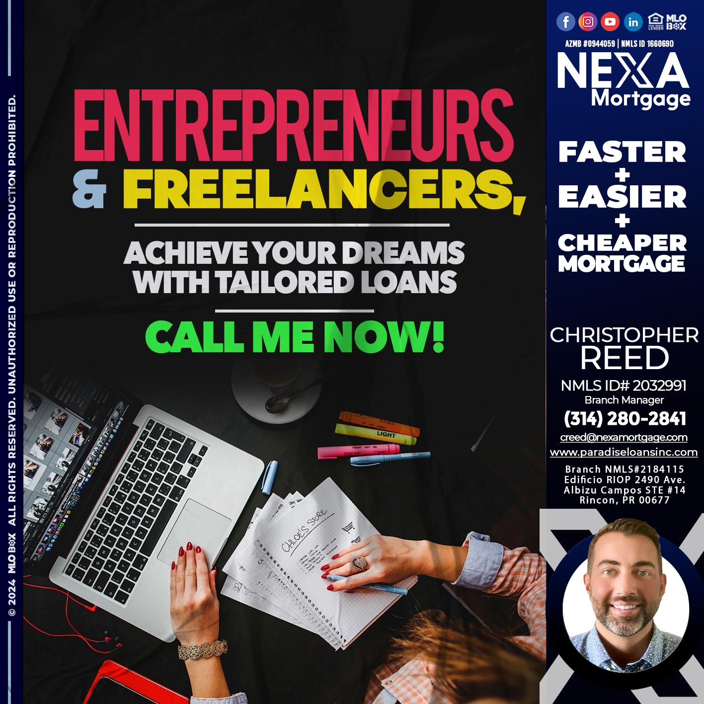 entreprenuers and freelancers - Christopher Reed -Branch Manager