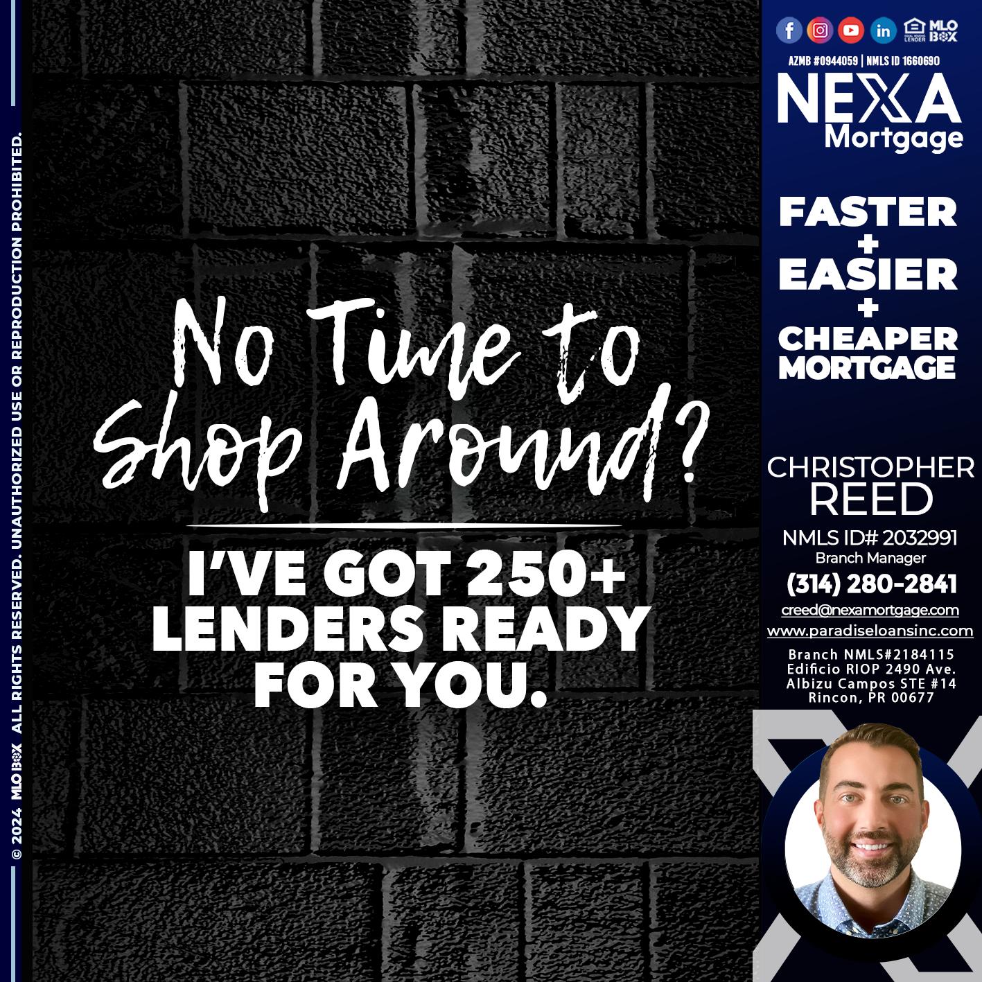 NI TIME TO SHOP AROUND - Christopher Reed -Branch Manager