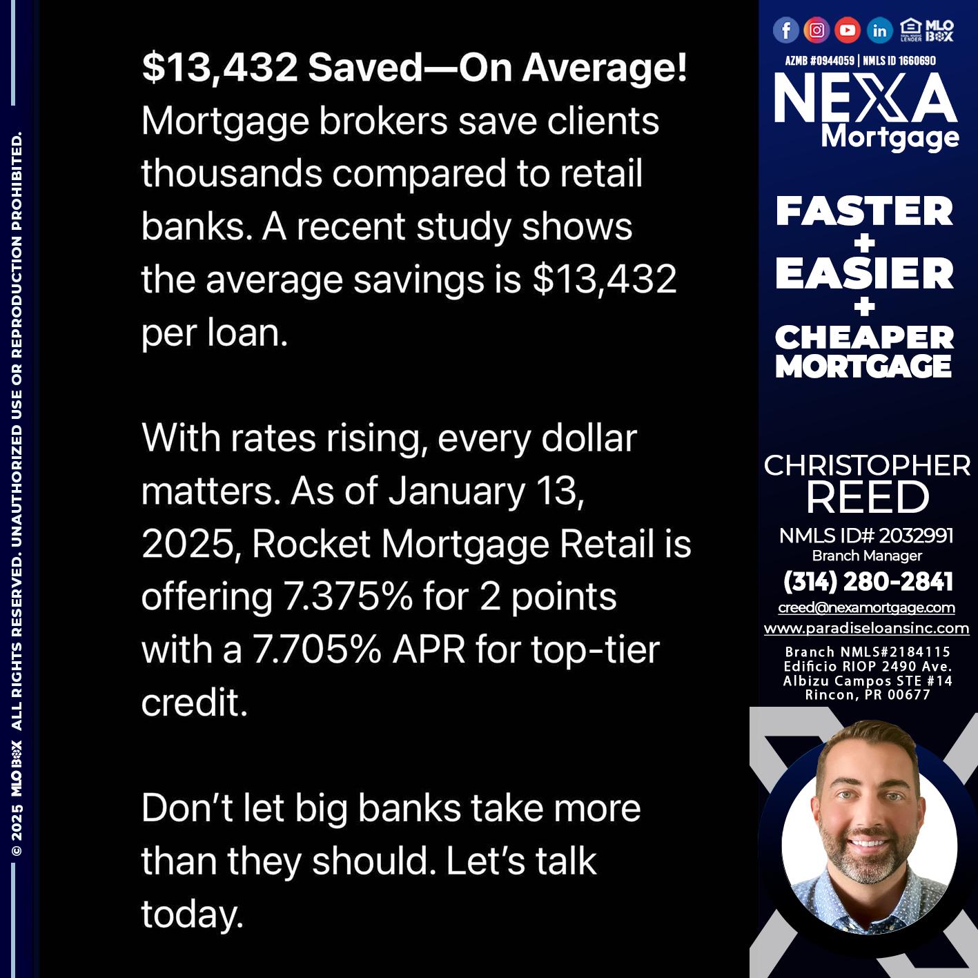 saved on average - Christopher Reed -Branch Manager