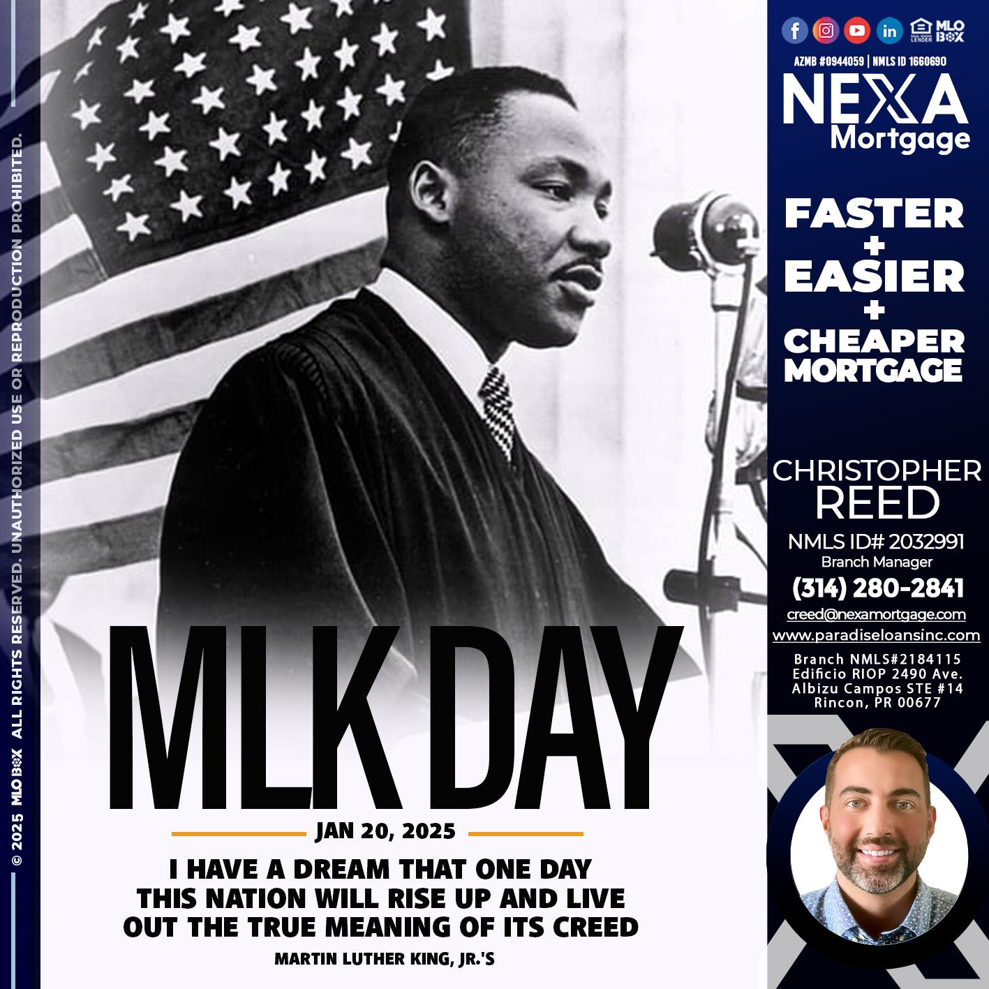 MLK DAY - Christopher Reed -Branch Manager