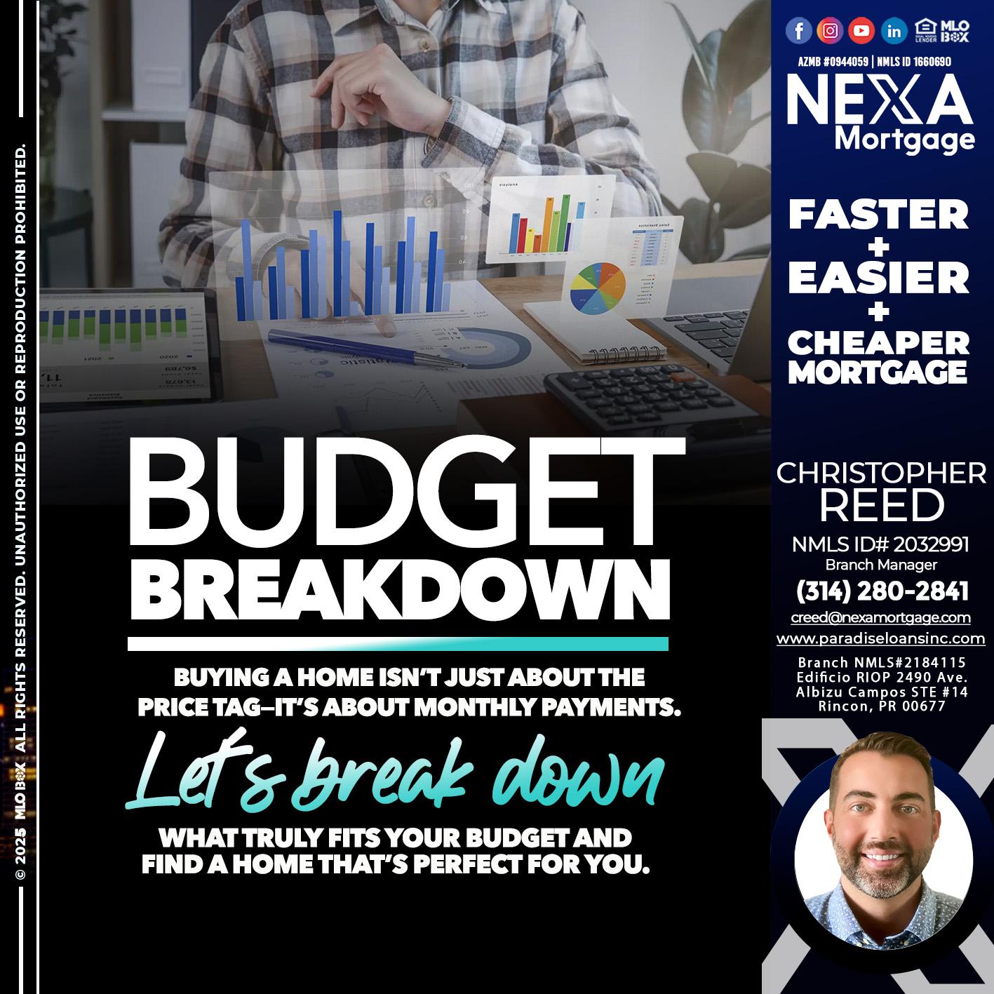 BUDGET BREAKDOWN - Christopher Reed -Branch Manager