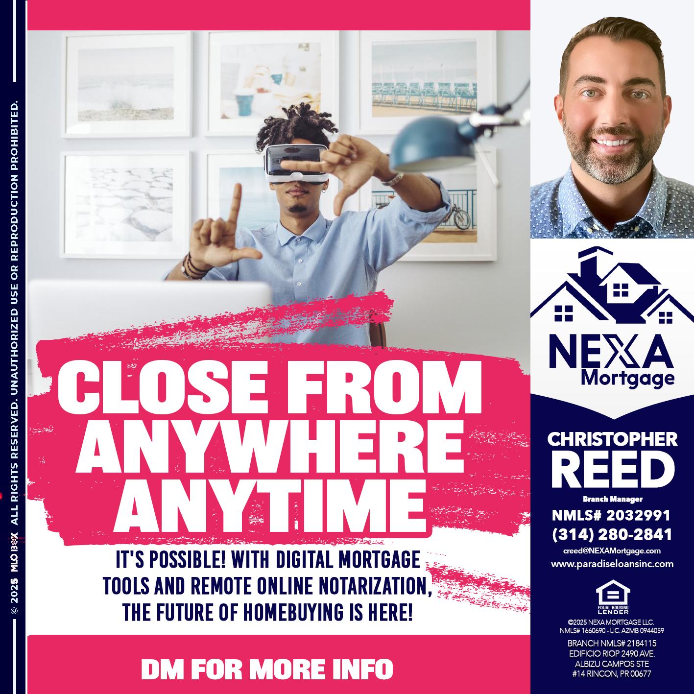 CLOSE FROM - Christopher Reed -Branch Manager