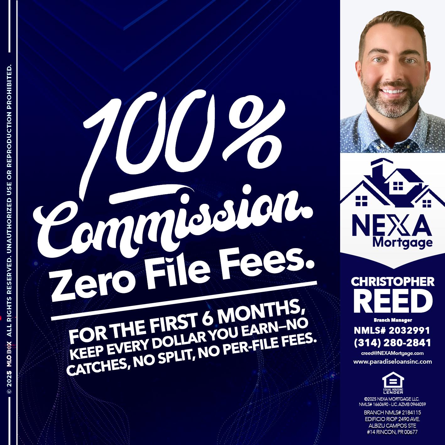 100% COMMISSION - Christopher Reed -Branch Manager