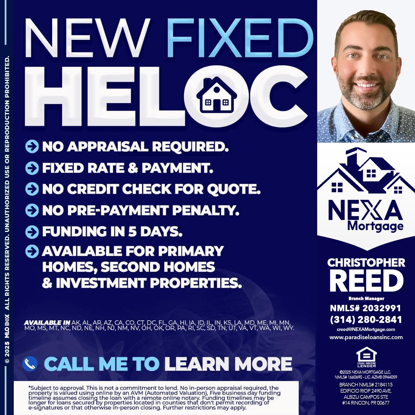 NEW FIXED HELOC - Christopher Reed -Branch Manager