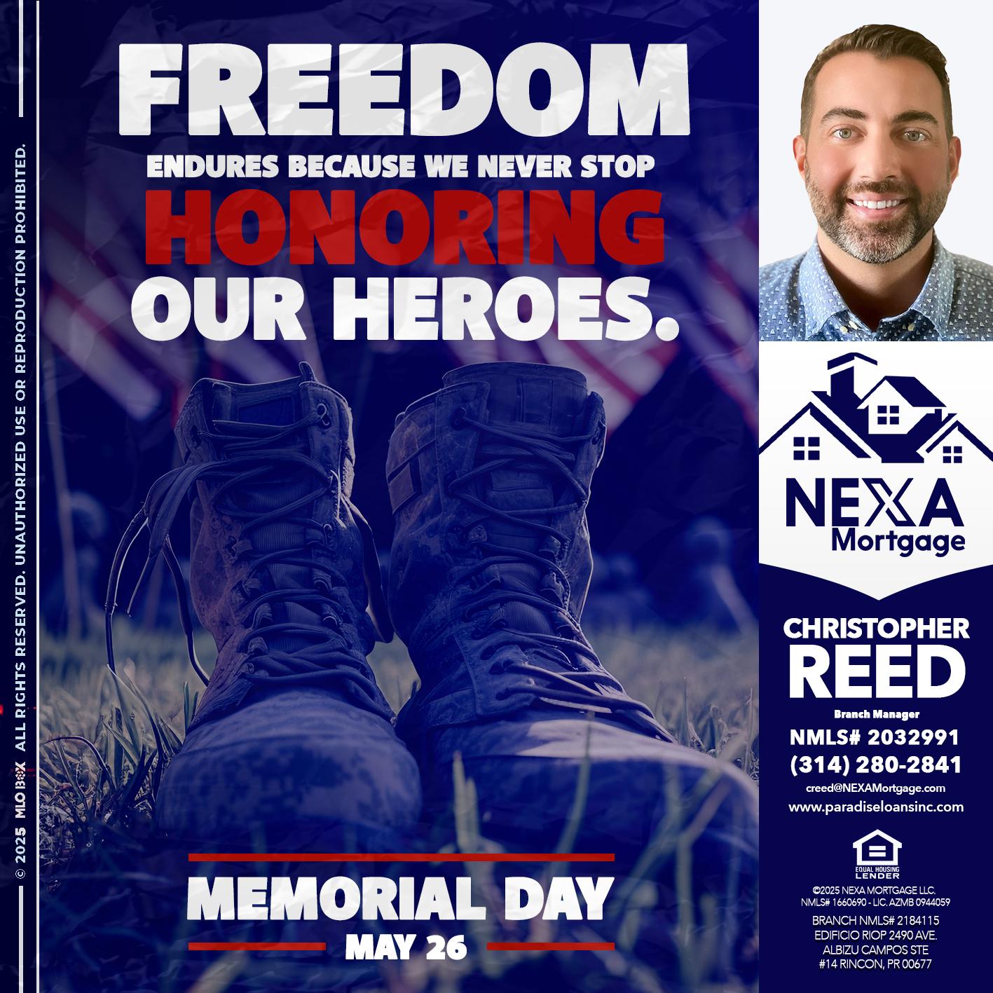 Memorial Day - Christopher Reed -Branch Manager