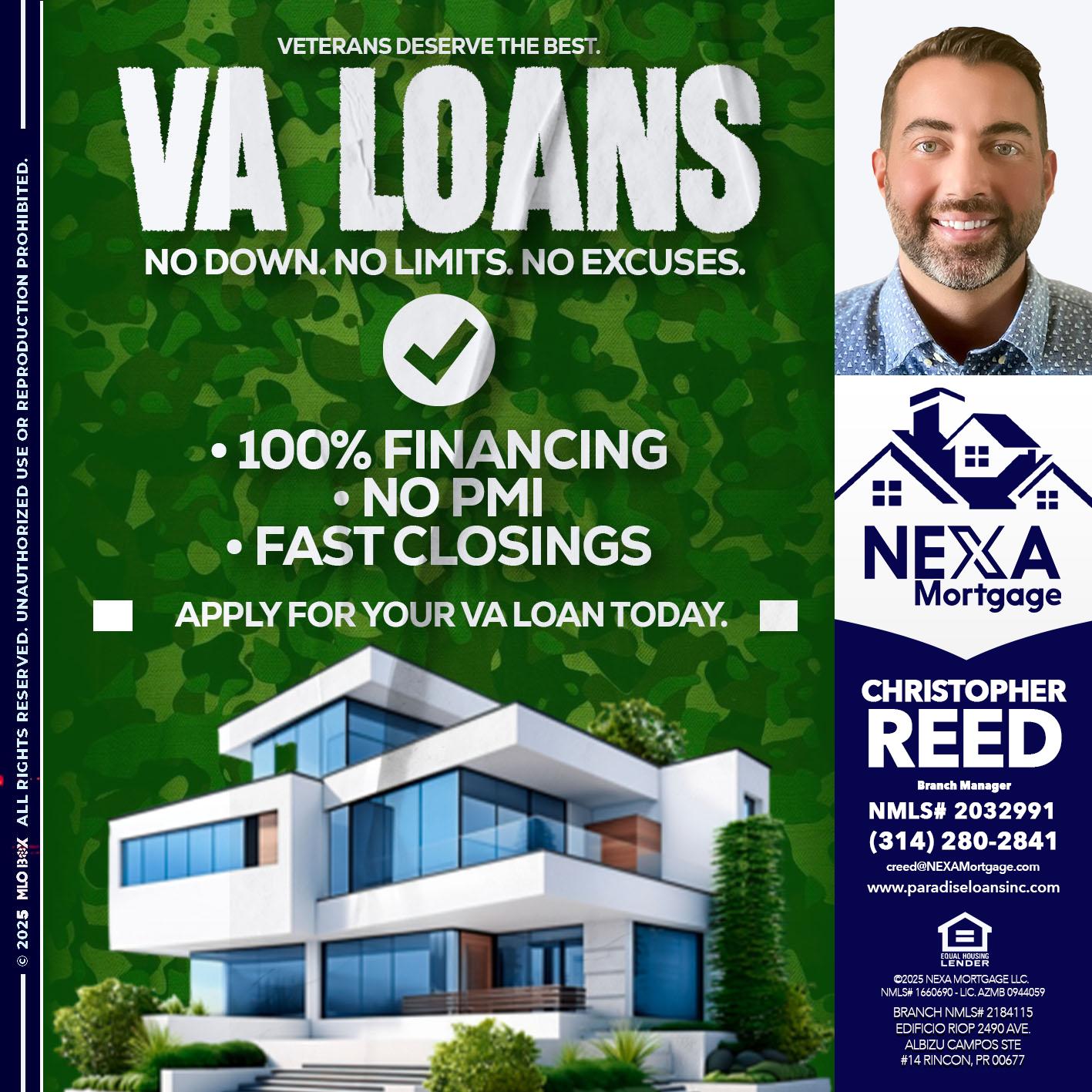 VA LOANS - Christopher Reed -Branch Manager