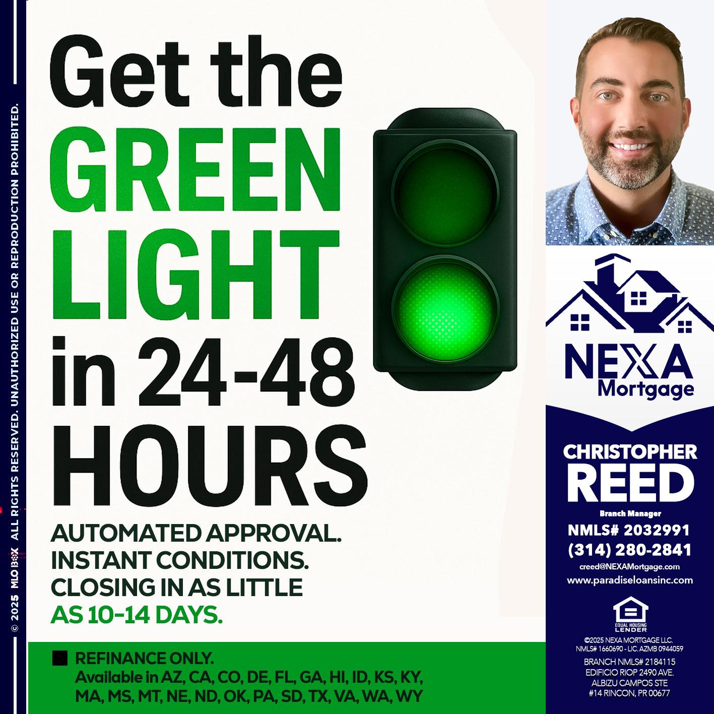 GET THE GREEN LIGHT - Christopher Reed -Branch Manager