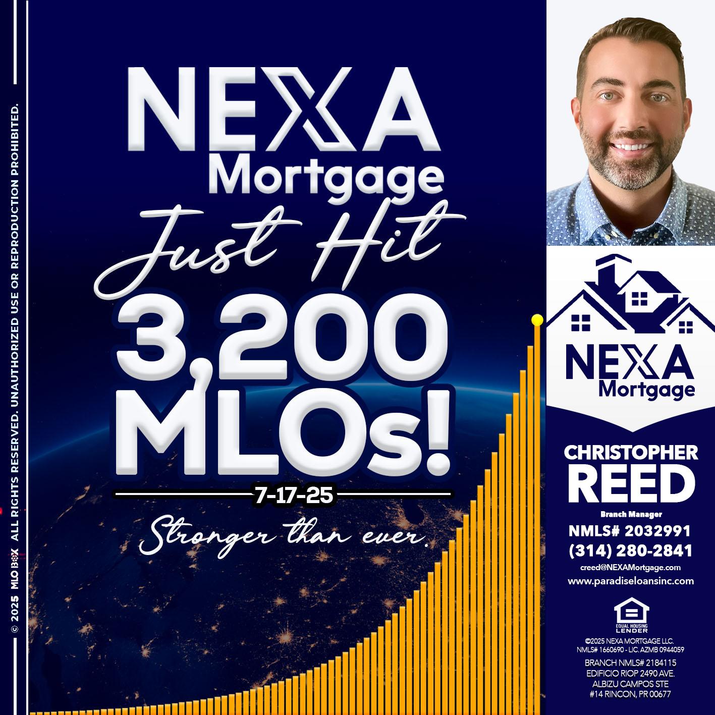 JUST HIT 3,200 MLOs - Christopher Reed -Branch Manager