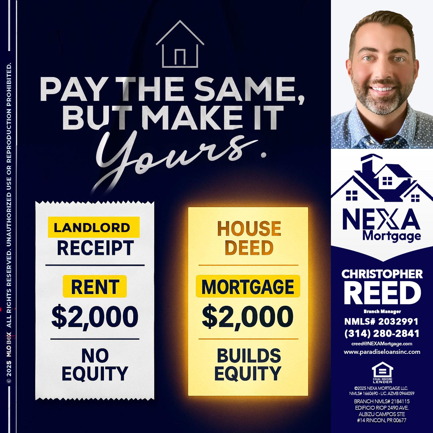 pay the same - Christopher Reed -Branch Manager