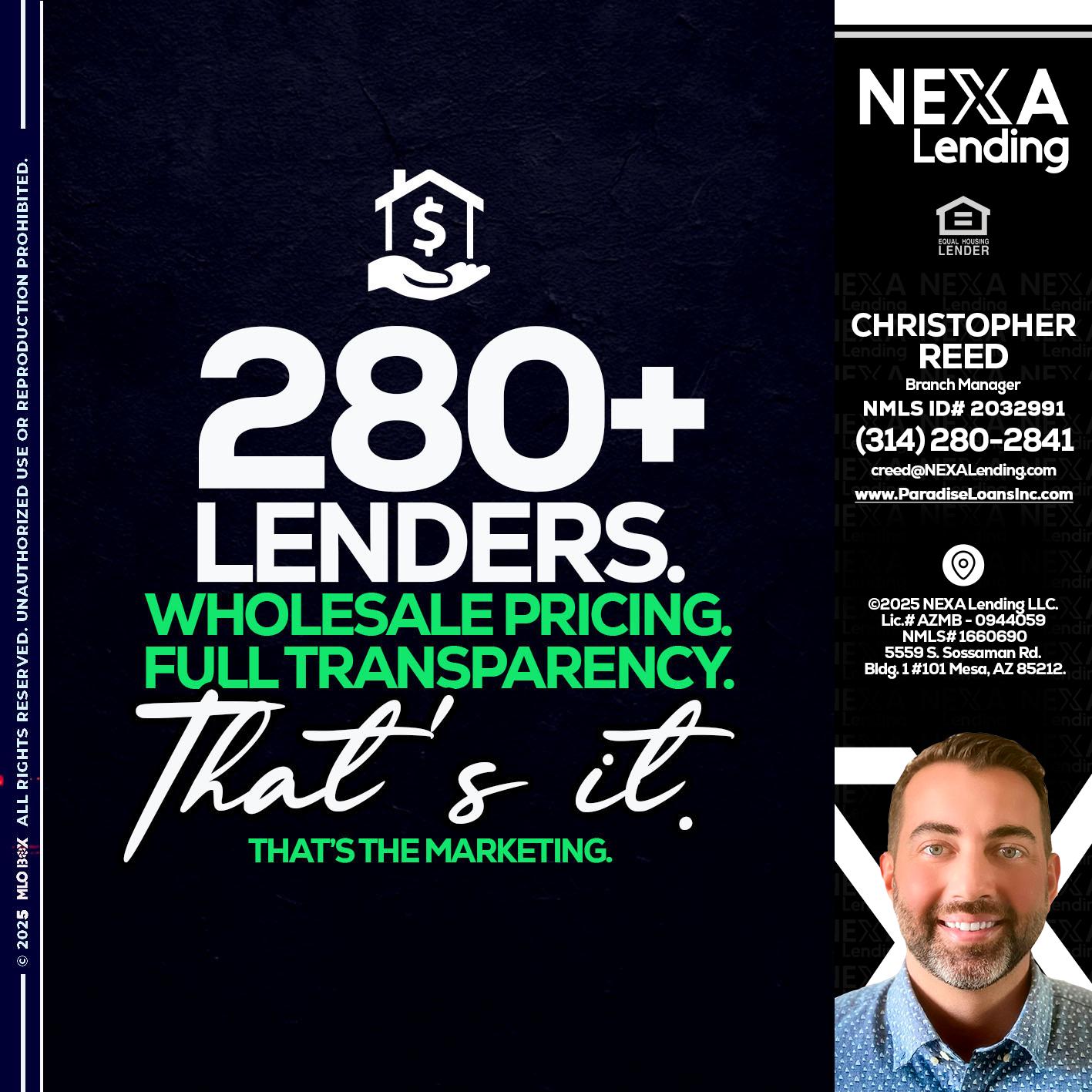 280+ LENDERS - Christopher Reed -Branch Manager