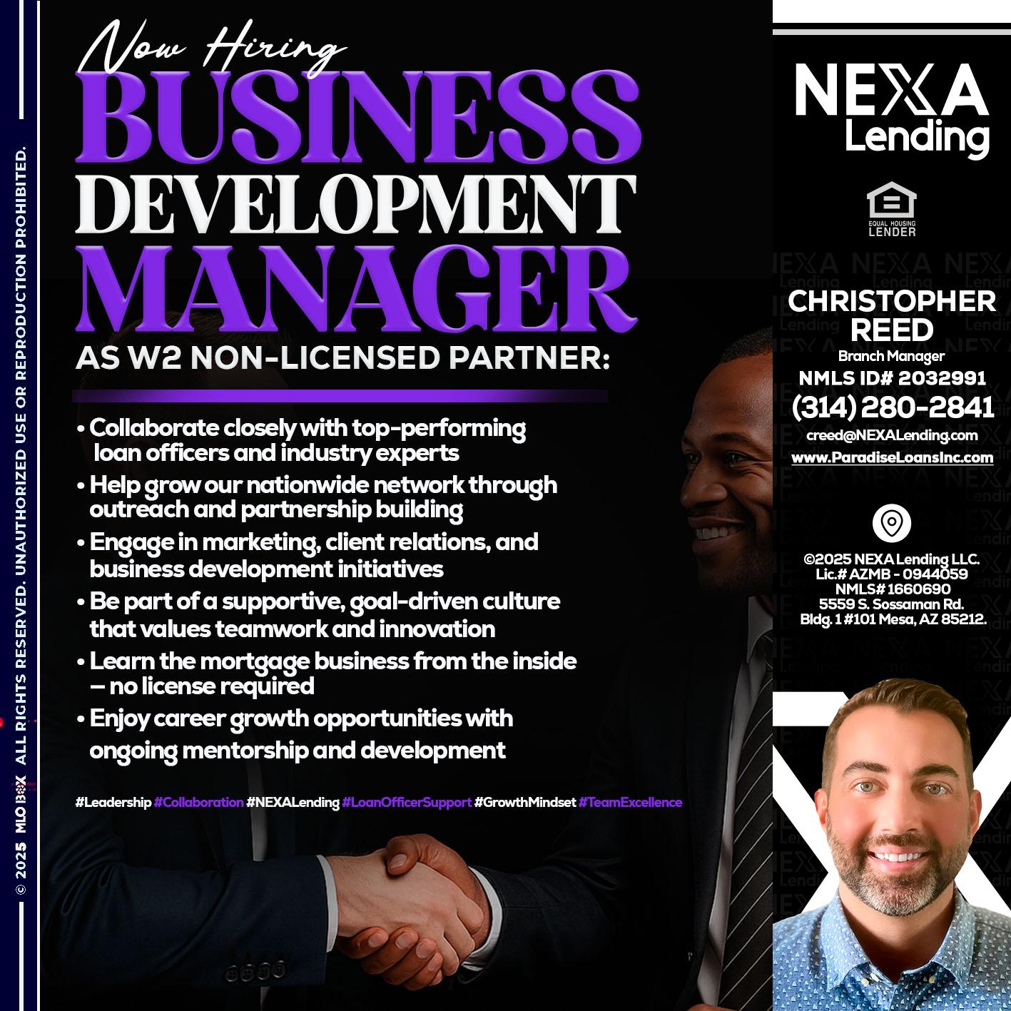 NOW HIRING - Christopher Reed -Branch Manager