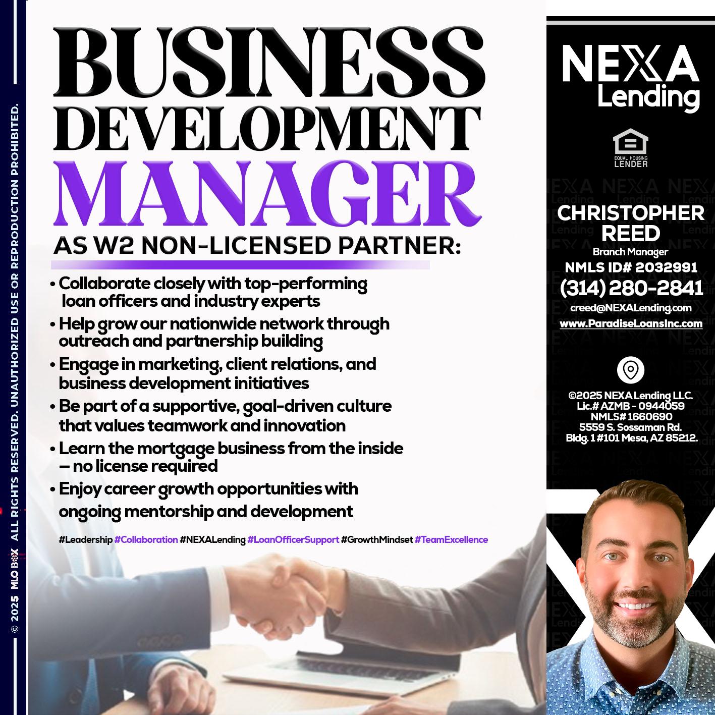 business development - Christopher Reed -Branch Manager