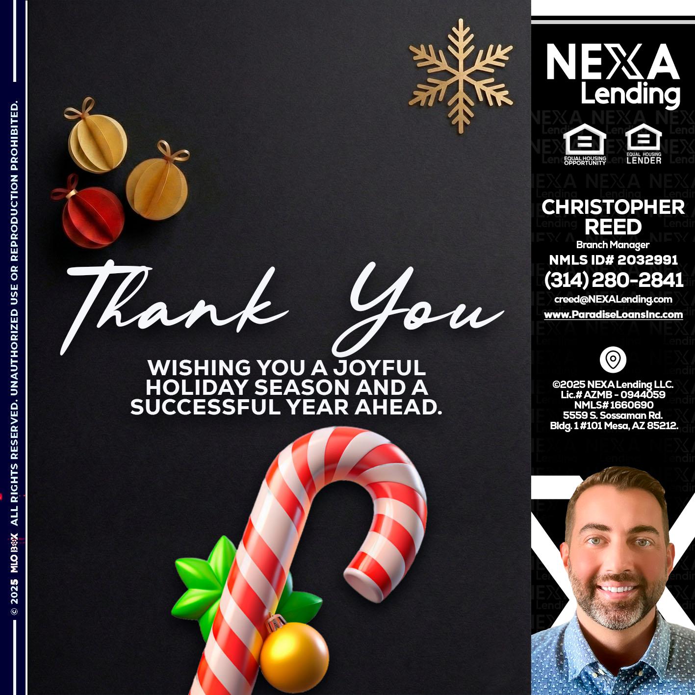 THANK YOU - Christopher Reed -Branch Manager