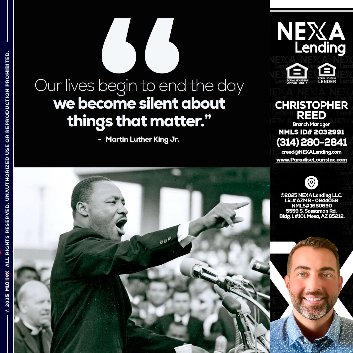our lives MLK DAY - Christopher Reed -Branch Manager
