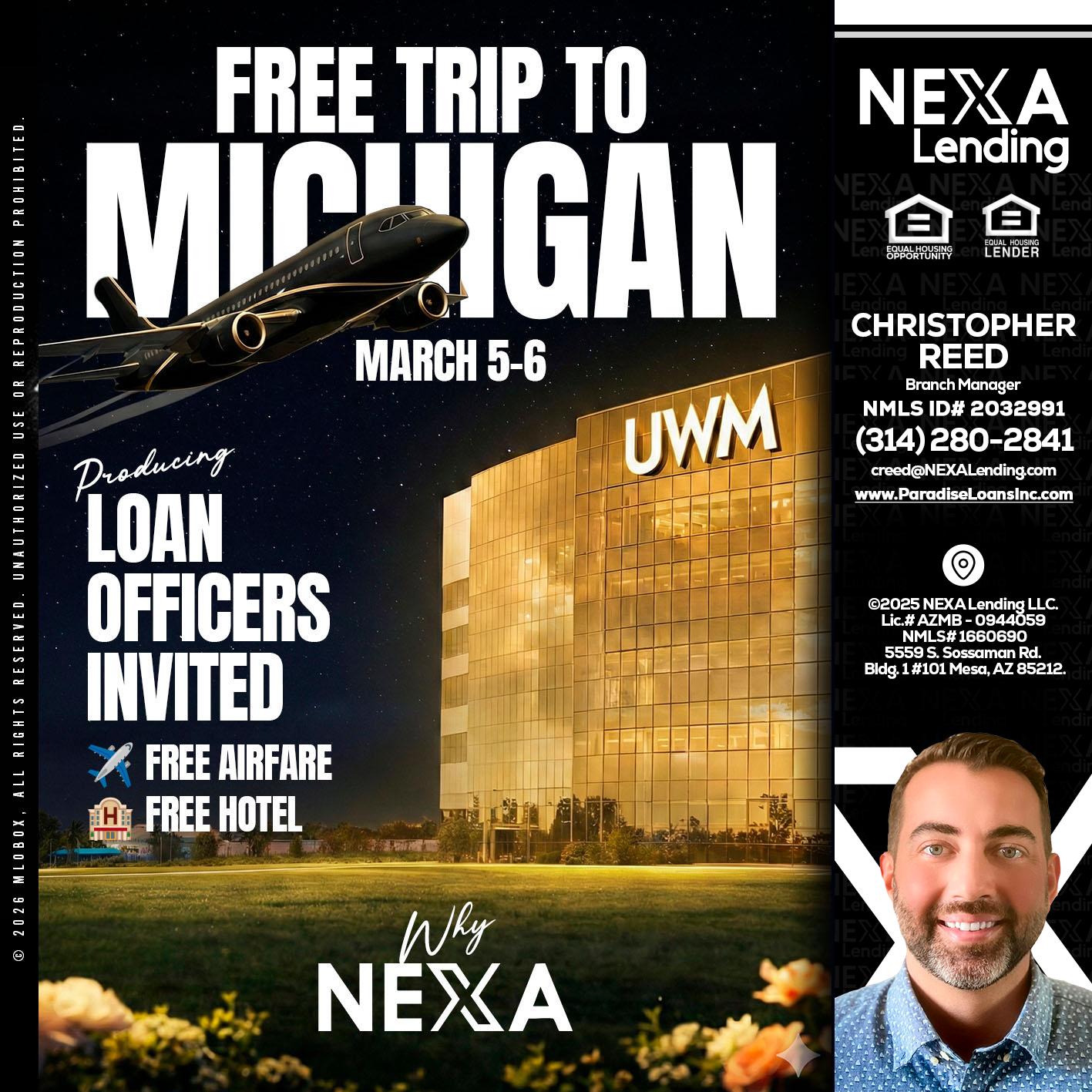 free Michigan trip - Christopher Reed -Branch Manager