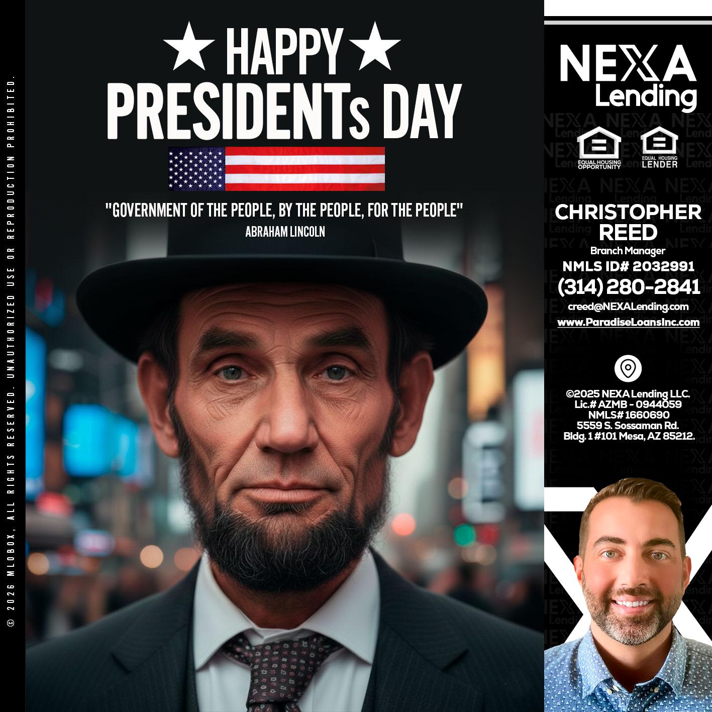 PRESIDENTS DAY - Christopher Reed -Branch Manager