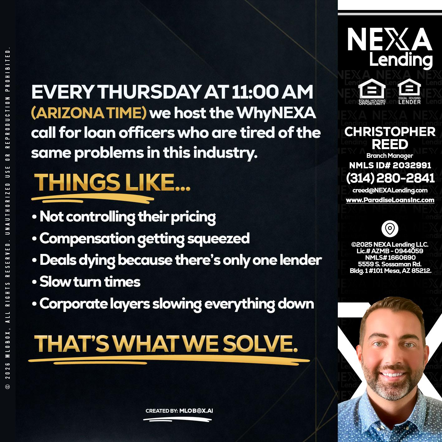 every Thursday - Christopher Reed -Branch Manager