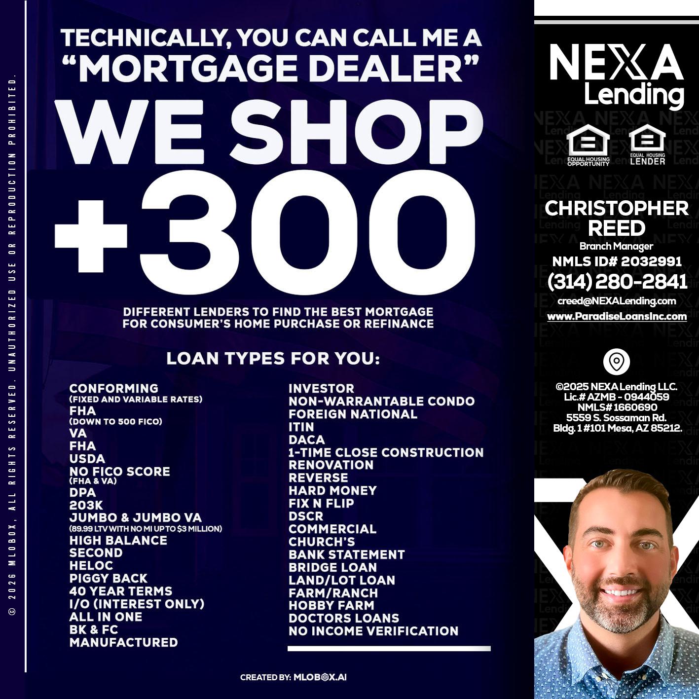 300+ LENDERS - Christopher Reed -Branch Manager