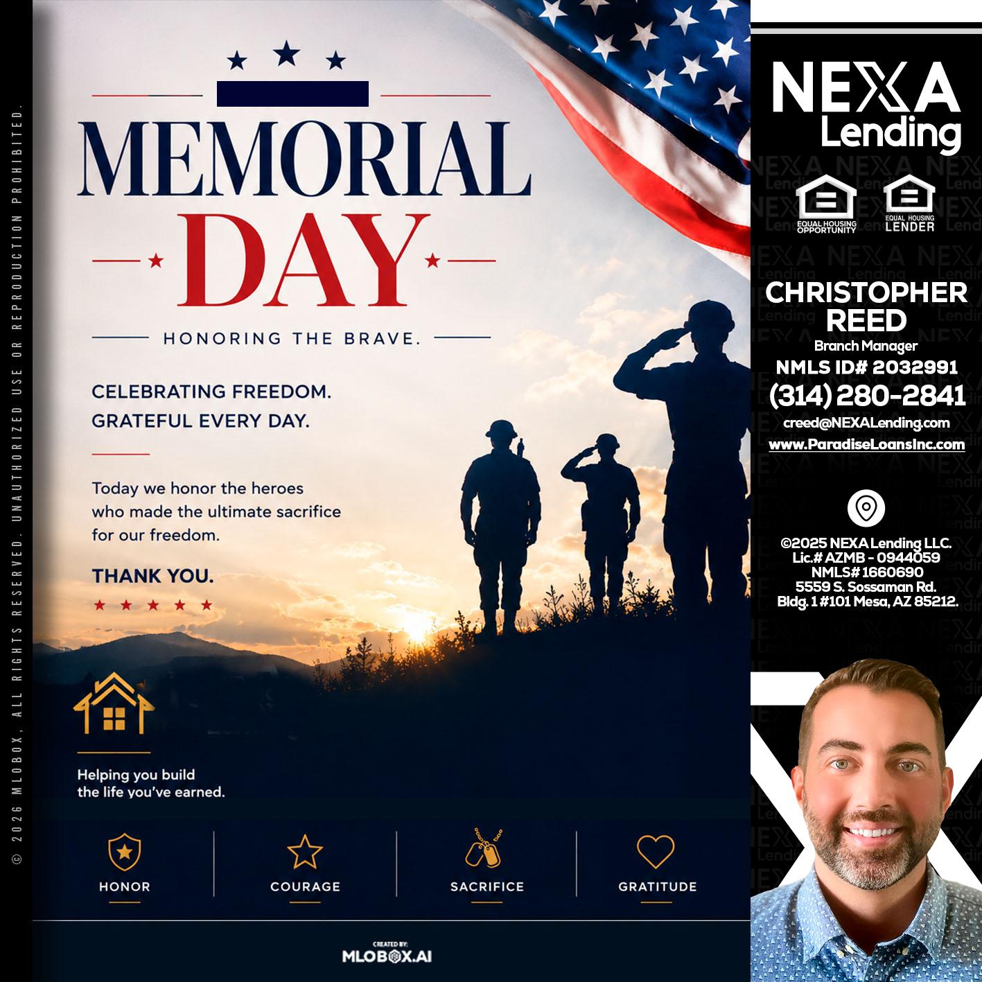MEMORIAL DAY - Christopher Reed -Branch Manager