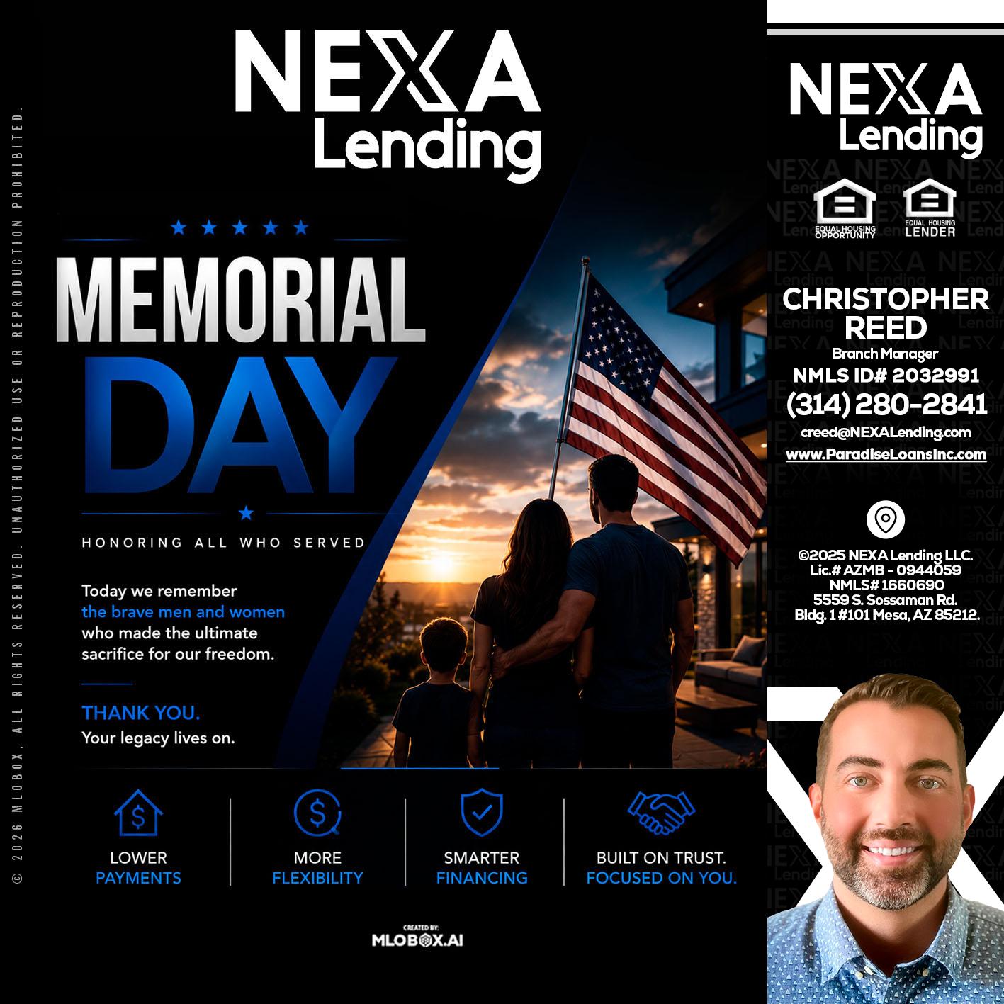 MEMORIAL DAY - Christopher Reed -Branch Manager