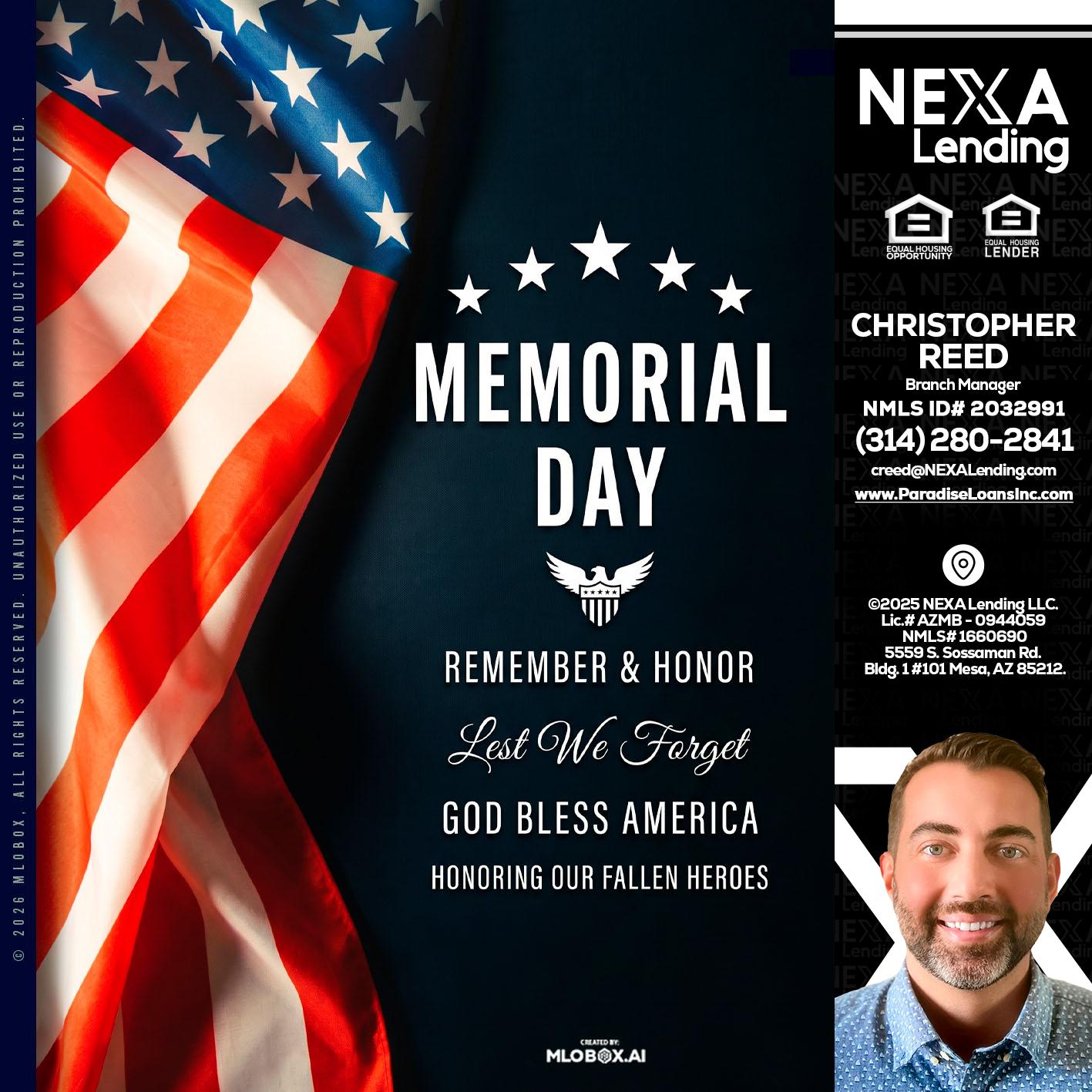 MEMORIAL DAY - Christopher Reed -Branch Manager